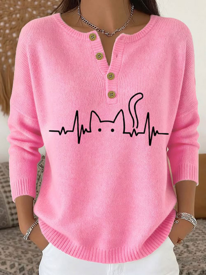 Cardigan à manches longues pour femme imprimé chat mignon