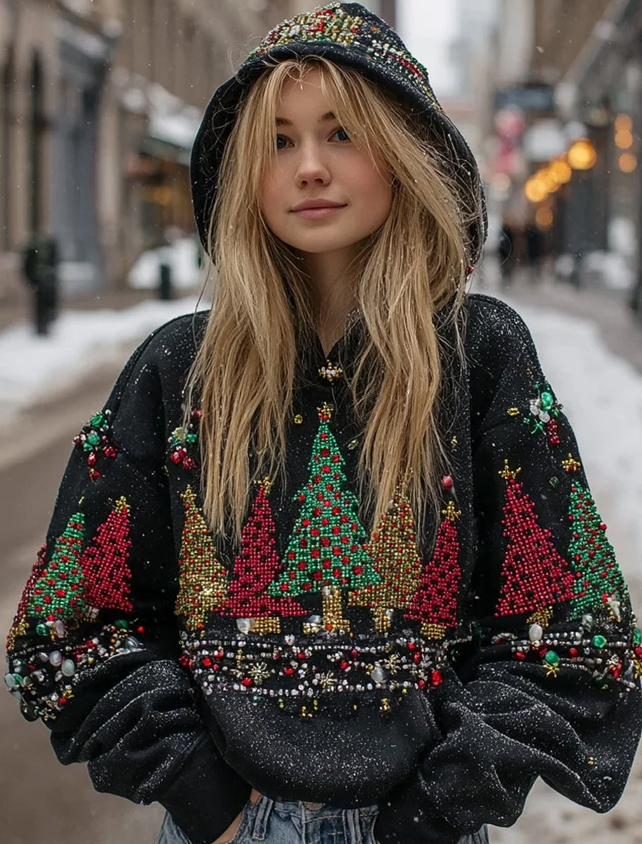 Sweat à capuche en tricot vintage Noël artistique décontracté pour femmes