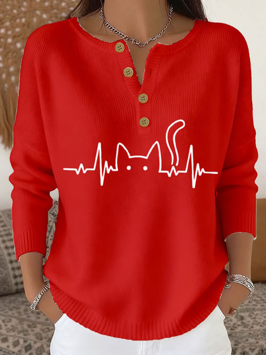 Cardigan à manches longues pour femme imprimé chat mignon