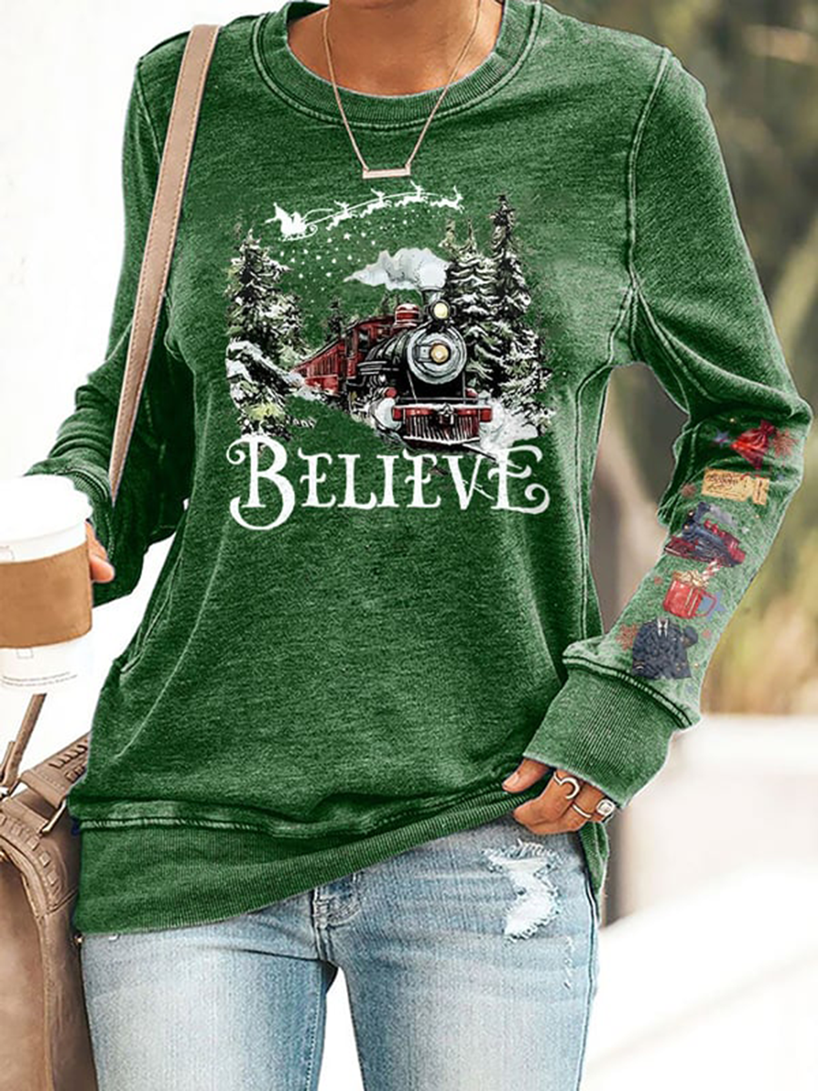 Des années 90 rétro film de Noël imprimé sweat-shirt ajusté des femmes