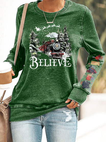 Des années 90 rétro film de Noël imprimé sweat-shirt ajusté des femmes