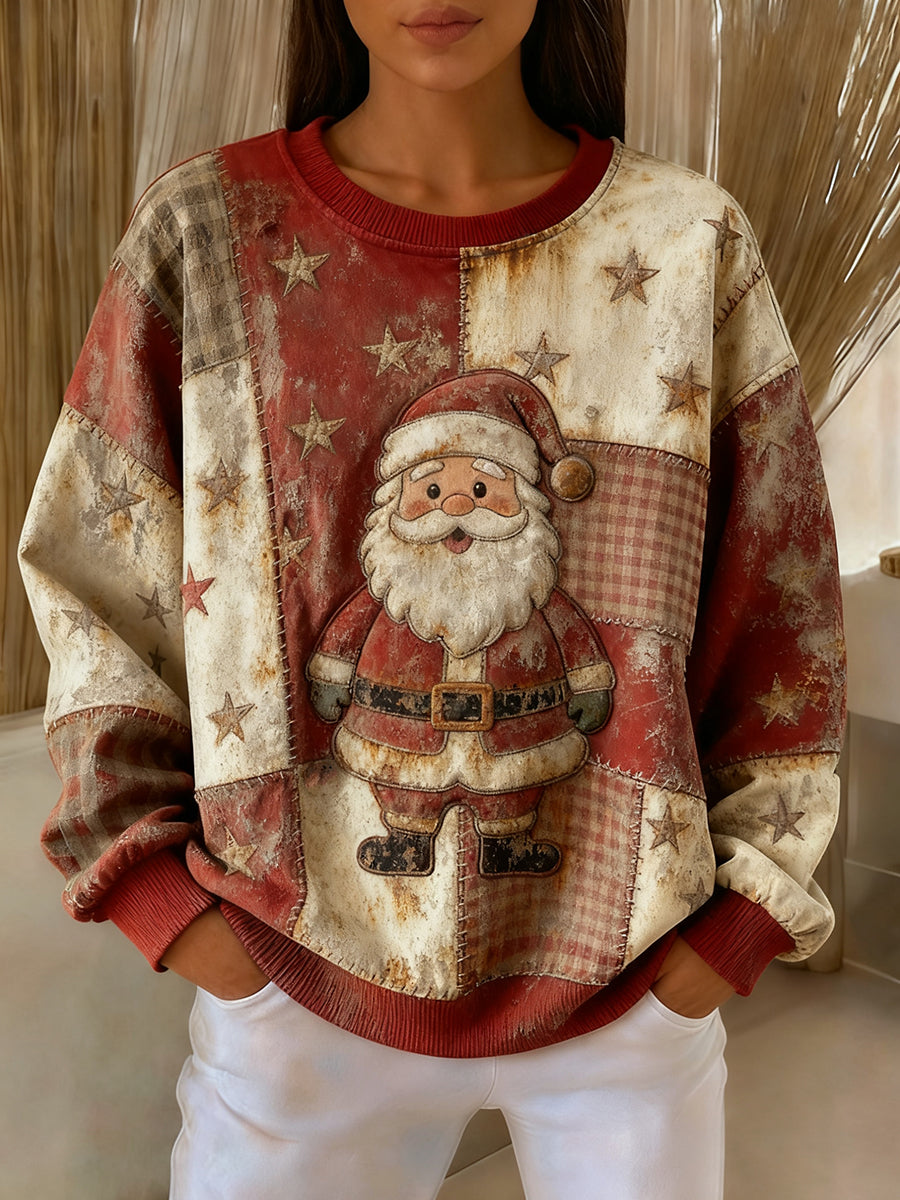 Vintage Christmas Santa Claus Sweatshirt Imprimé Femme