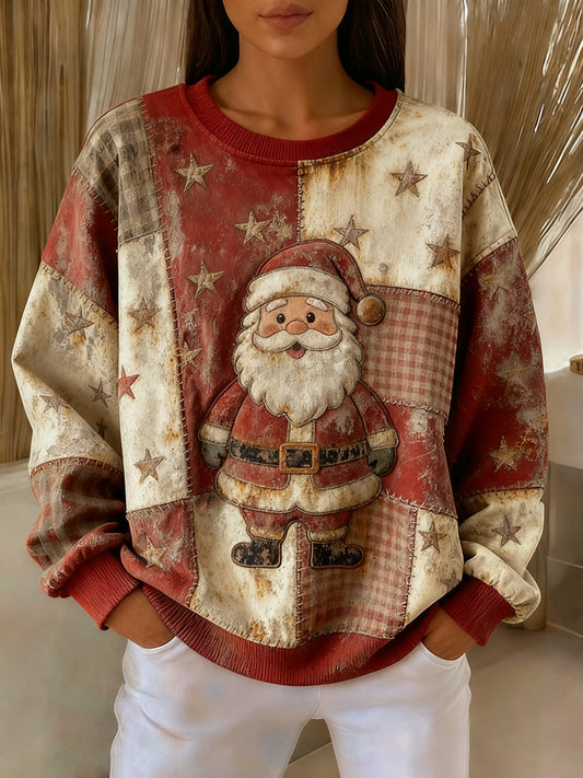 Vintage Christmas Santa Claus Sweatshirt Imprimé Femme