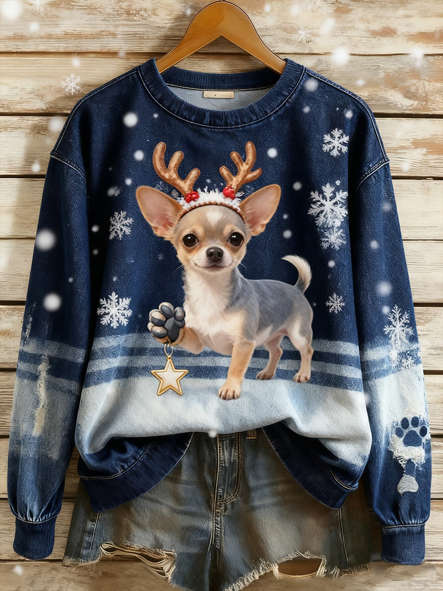 Sweat à capuche décontracté vintage imprimé art animal de Noël pour femmes