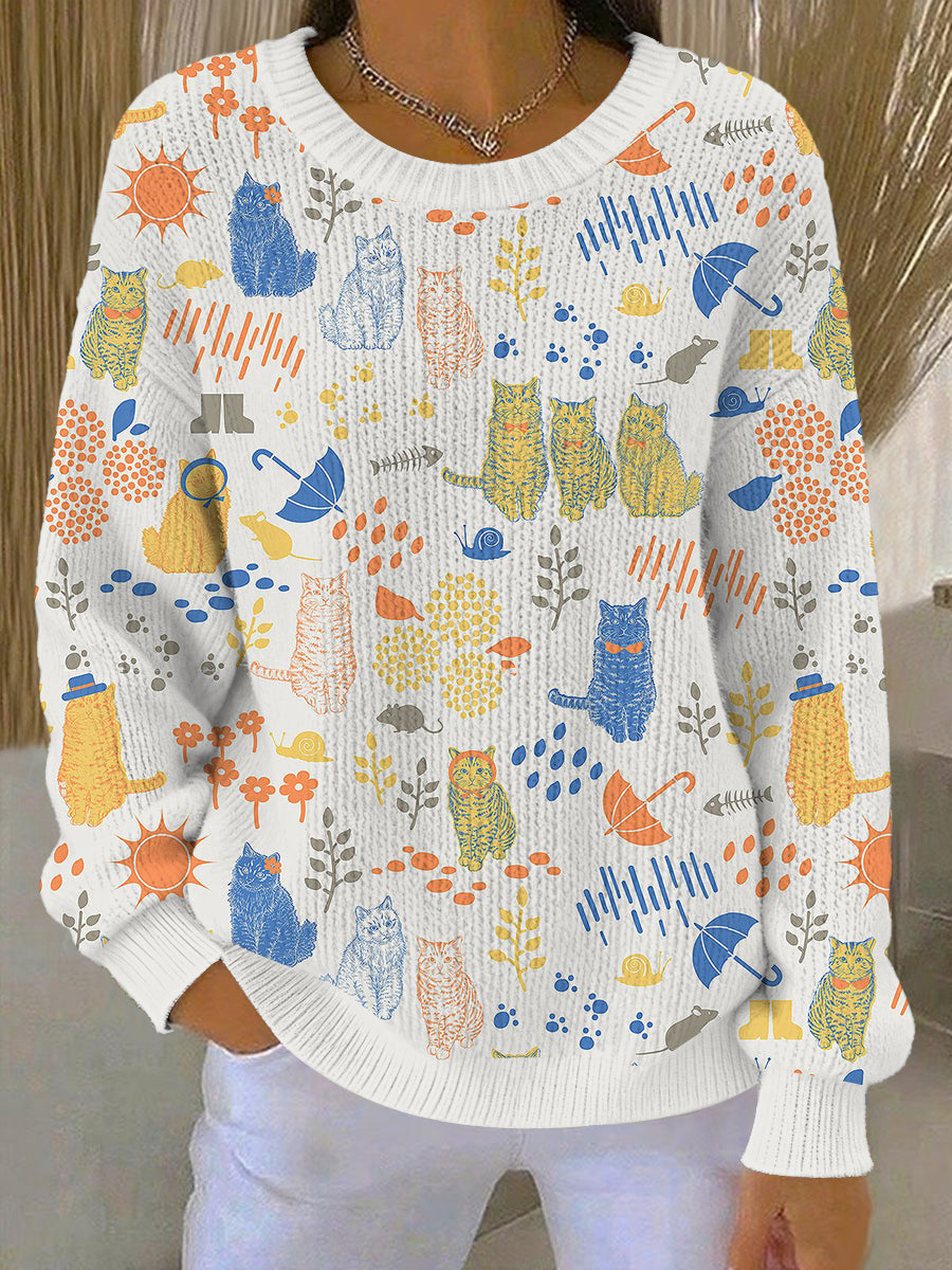 Pull tricoté confortable à motif animal mignon pour femmes