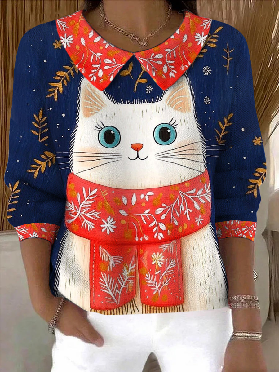 Pull Femme Hiver Chat Imprimé