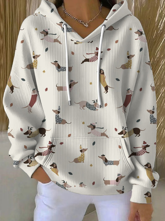 Sweat à capuche imprimé teckel pour femmes