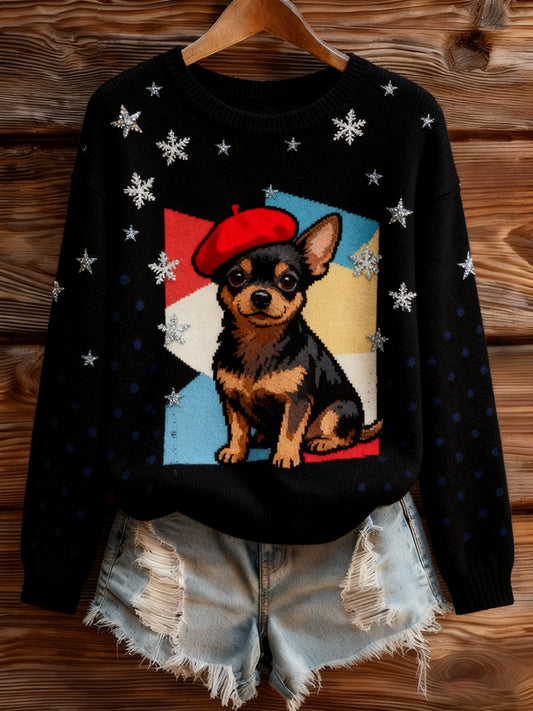 Sweat à capuche décontracté vintage imprimé art animal de Noël pour femmes