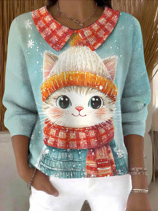 Pull Femme Hiver Chat Imprimé