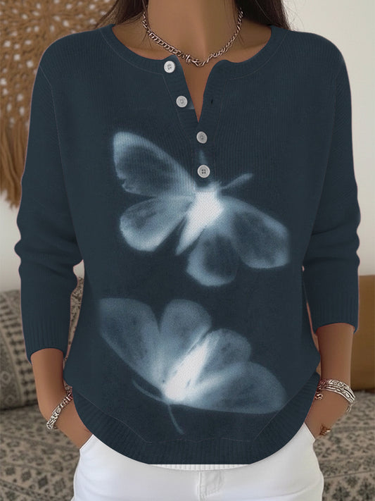 Pull Henley Unique Papillon Imprimé Femme