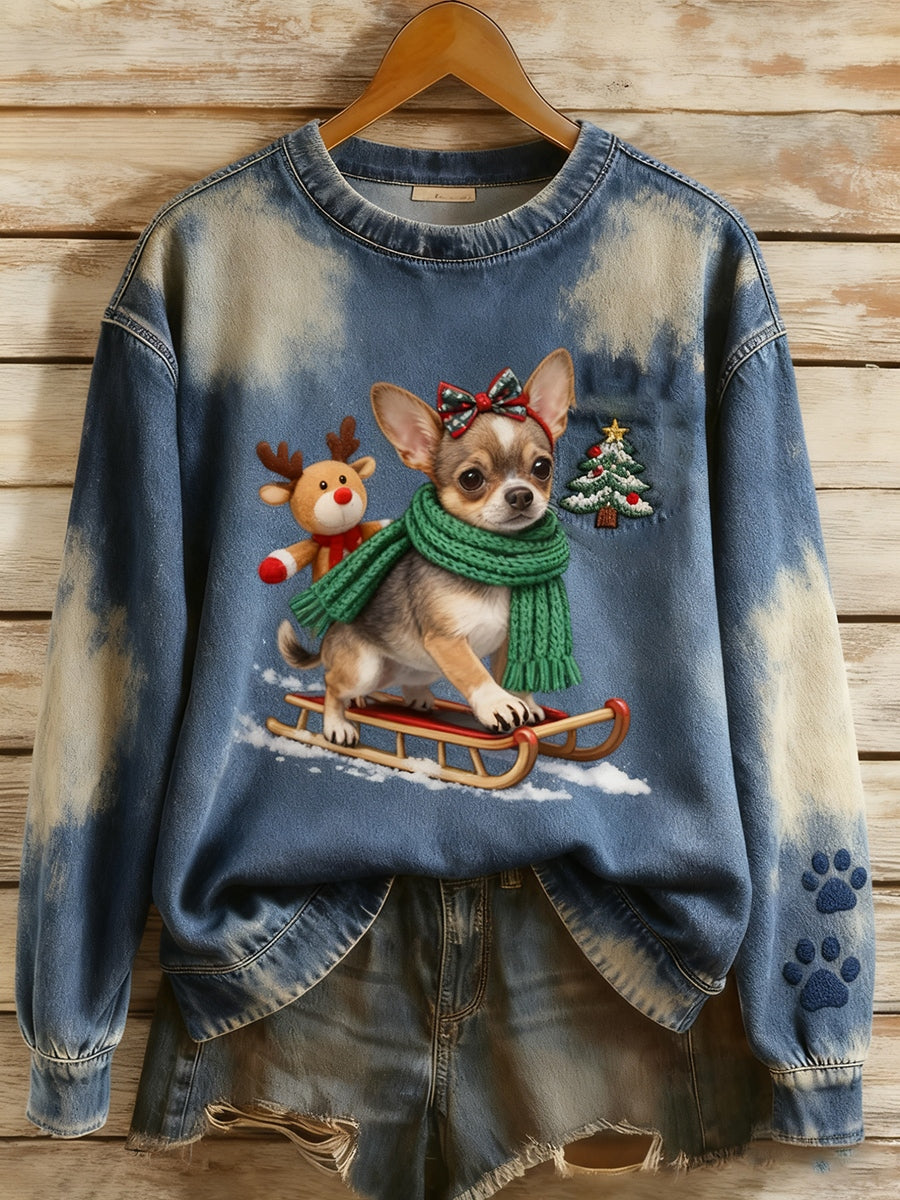 Sweat à capuche décontracté vintage imprimé art animal de Noël pour femmes
