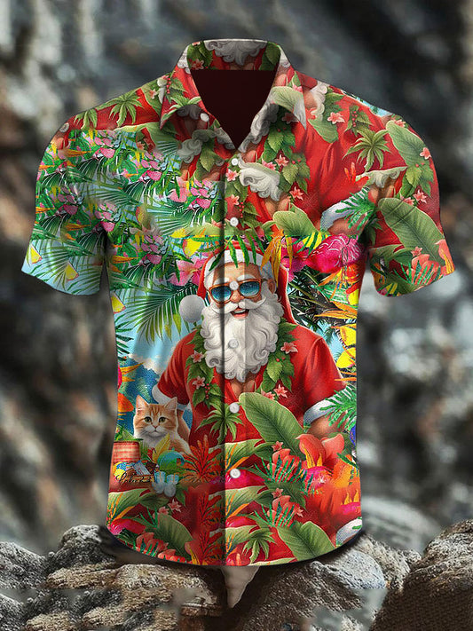 Chemise à manches courtes en coton à imprimé abstrait rétro de Noël australien pour homme