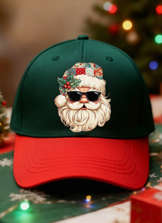 Chapeau délavé à imprimé décontracté Lunettes de soleil rétro Noël Santa