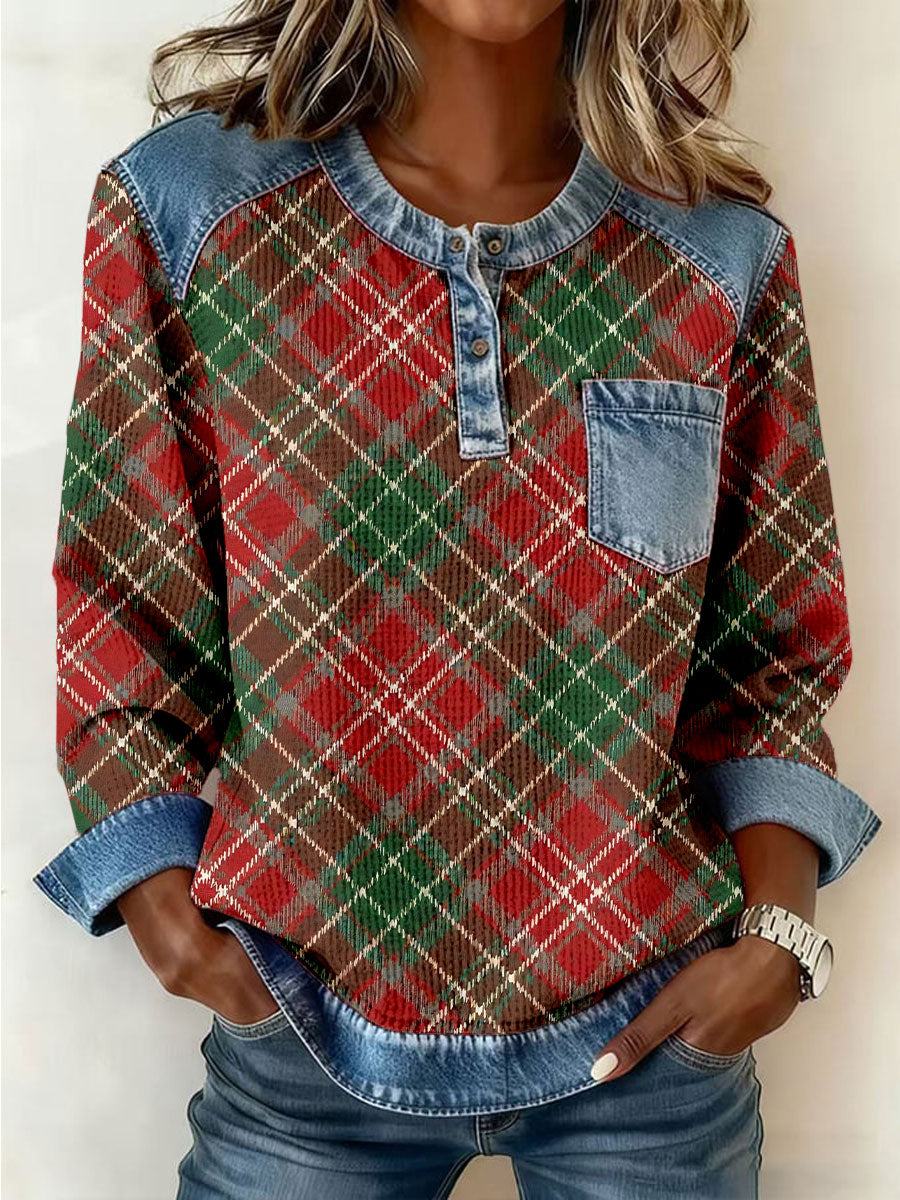 Noël Vintage Plaid Sweatshirts Femme