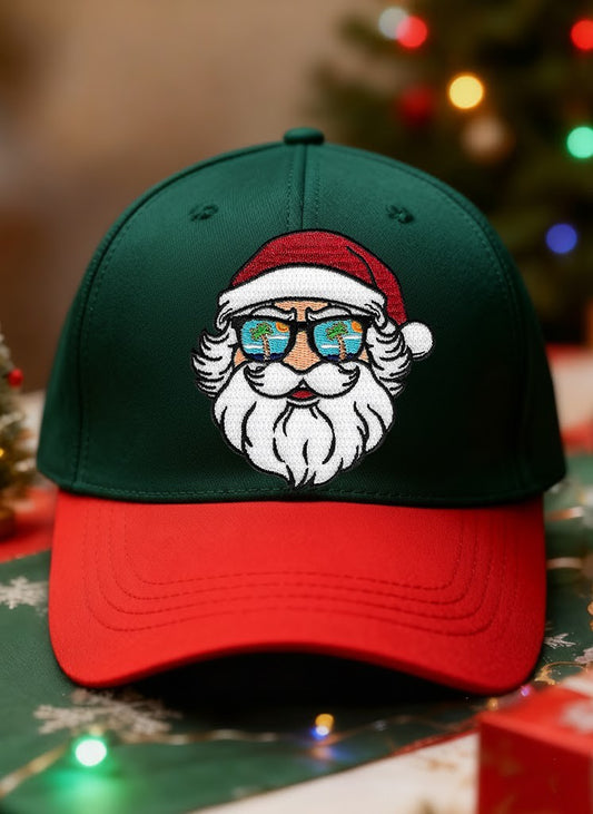 Chapeau délavé à imprimé décontracté Lunettes de soleil rétro Noël Santa