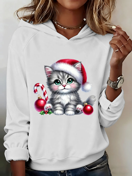 Sweat-shirt à capuche confortable décontracté sur le thème de Noël pour femmes