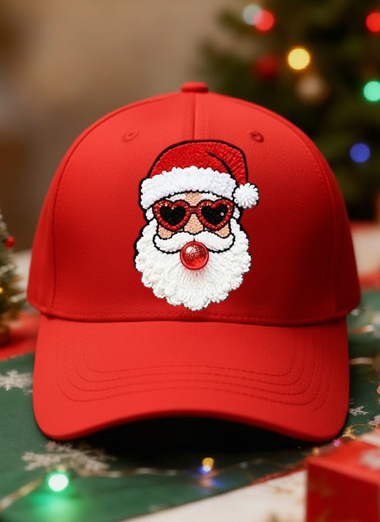 Chapeau délavé à imprimé décontracté Bulles soufflant Père Noël Noël rétro