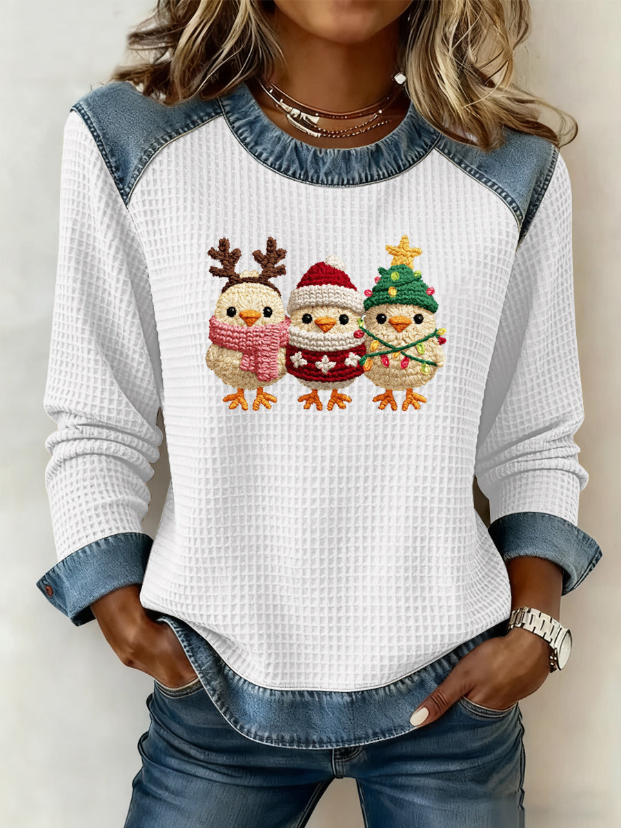 Sweatshirt à imprimé gaufré de Noël pour femmes