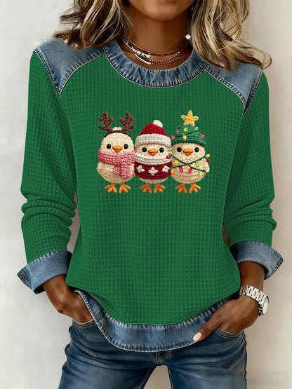 Sweatshirt à imprimé gaufré de Noël pour femmes
