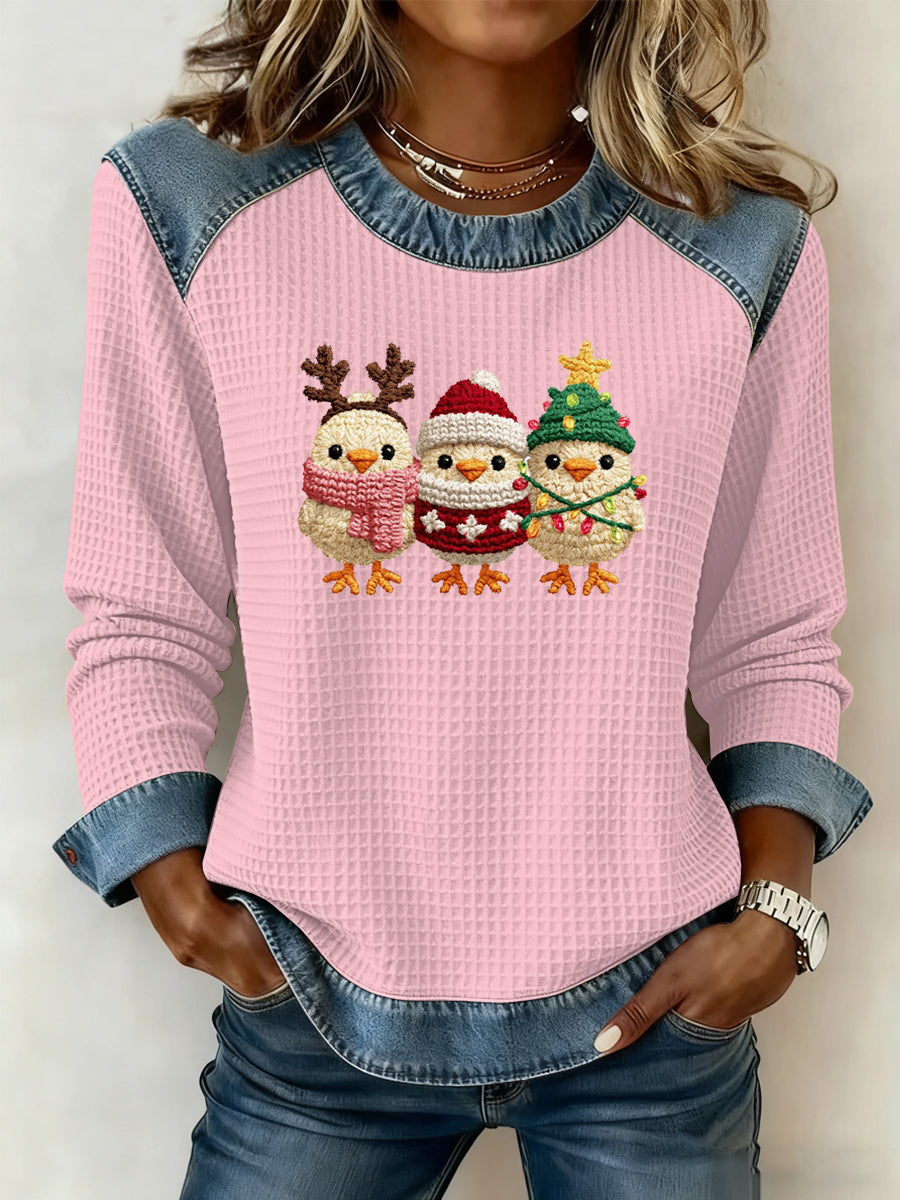 Sweatshirt à imprimé gaufré de Noël pour femmes