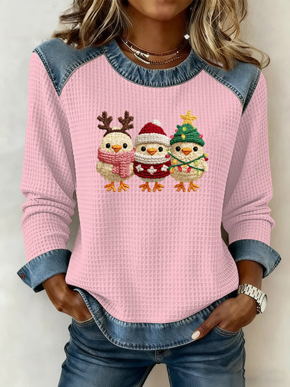 Sweatshirt à imprimé gaufré de Noël pour femmes