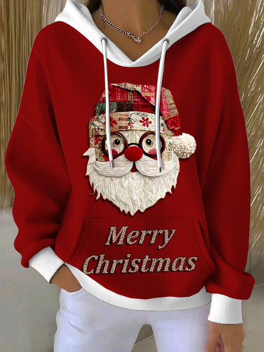 Sweat-shirt à capuche Santa Patchwork Femme