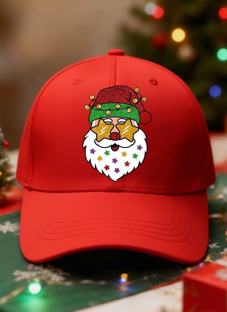 Chapeau délavé à imprimé décontracté Lunettes de soleil rétro Noël Santa