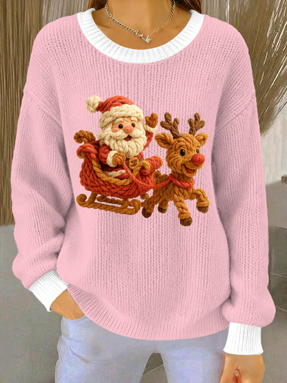 Pull tricoté confortable à motif de Noël pour femmes