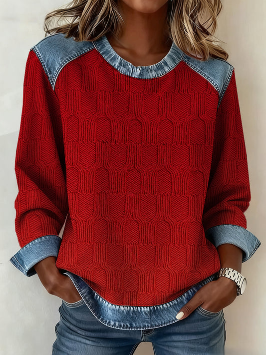 Sweat-shirt Femme à Col En Denim Texturé