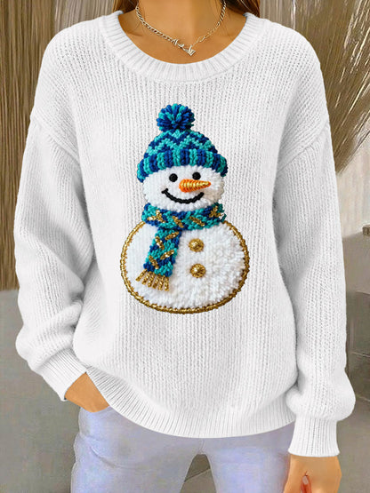 Pull tricoté confortable à motif de Noël pour femmes