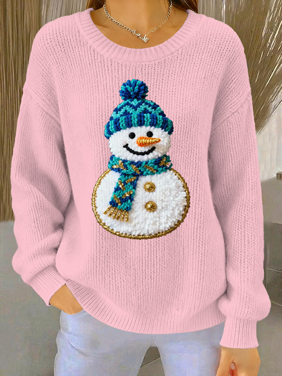 Pull tricoté confortable à motif de Noël pour femmes