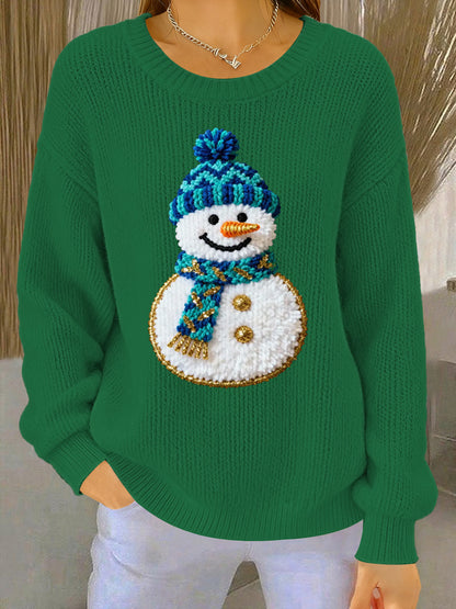 Pull tricoté confortable à motif de Noël pour femmes