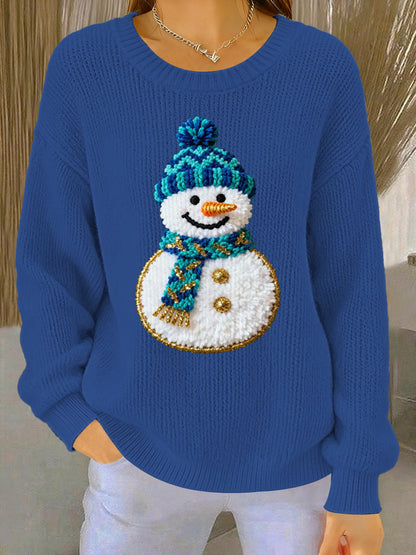 Pull tricoté confortable à motif de Noël pour femmes