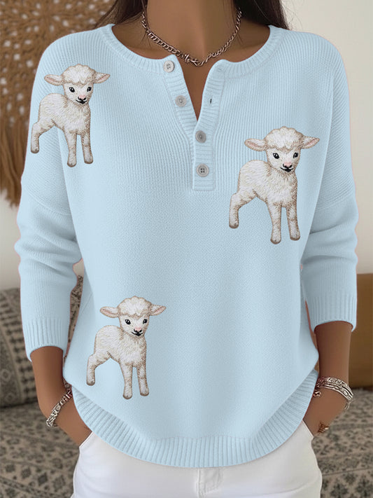 Chandail Henley à imprimé agneau pour femmes