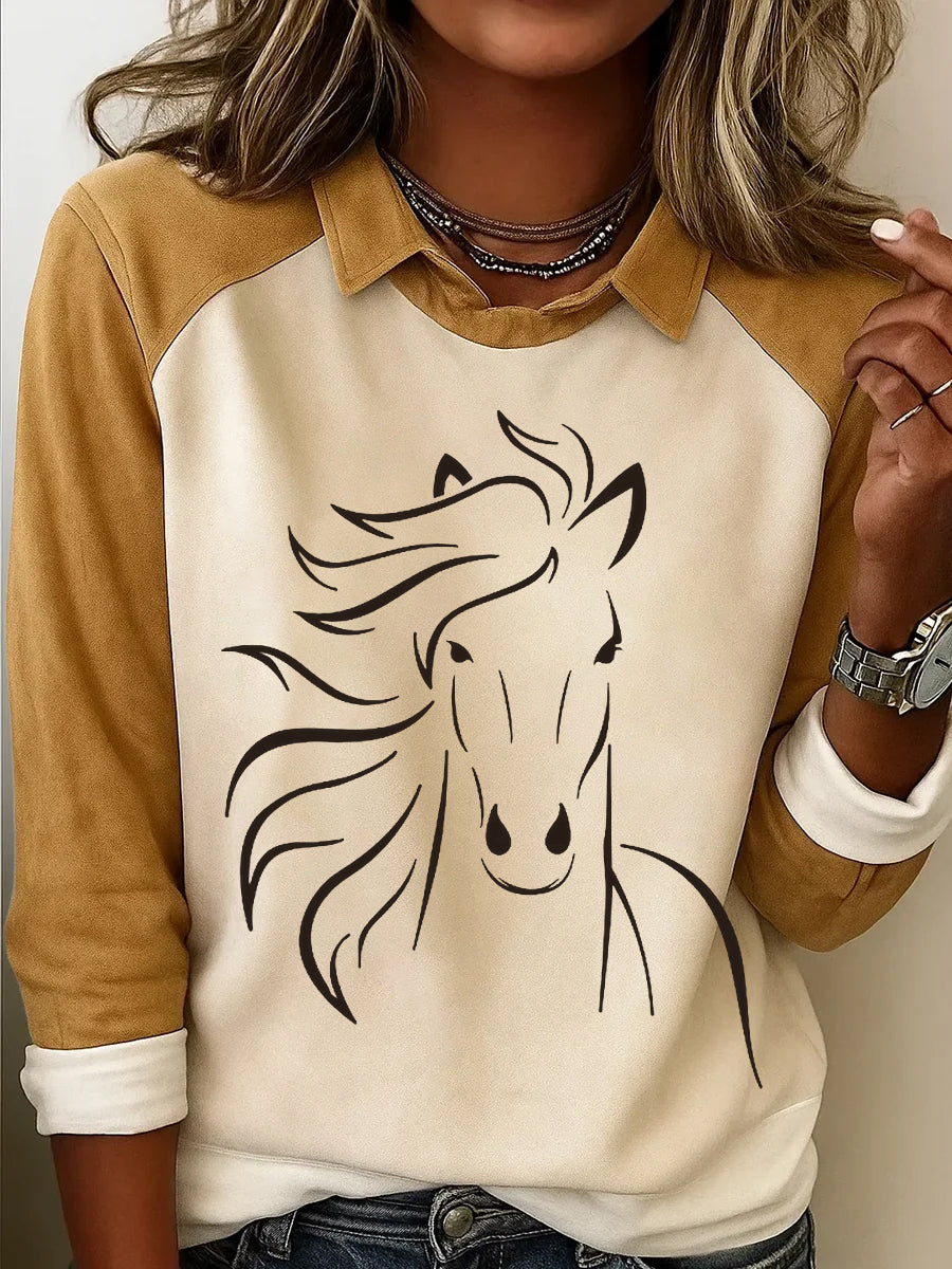 Retro Horse Print Horse Lovers Sweat-shirt décontracté pour femmes