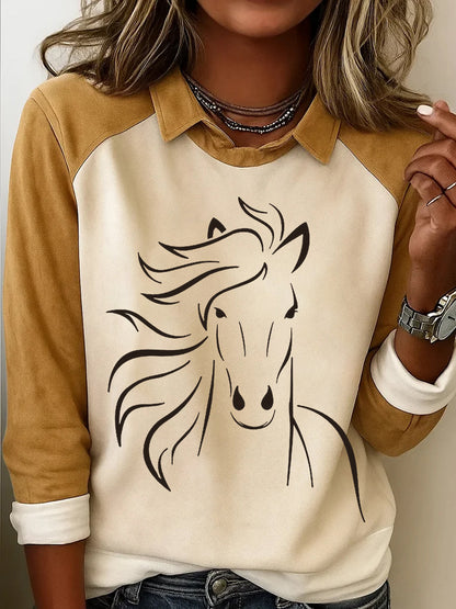 Retro Horse Print Horse Lovers Sweat-shirt décontracté pour femmes