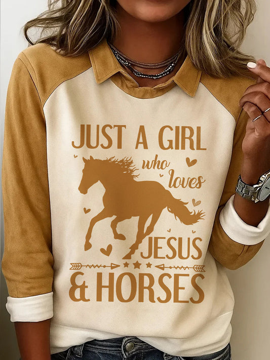 Sweat-shirt décontracté pour femmes Just A Girl Who Loves Jesus And Horses Print