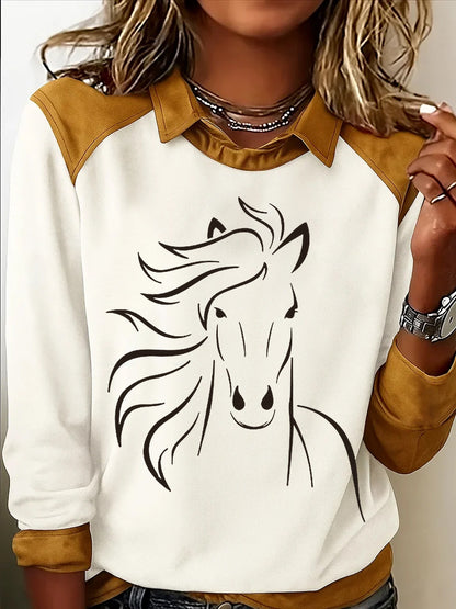 Retro Horse Print Horse Lovers Sweat-shirt décontracté pour femmes