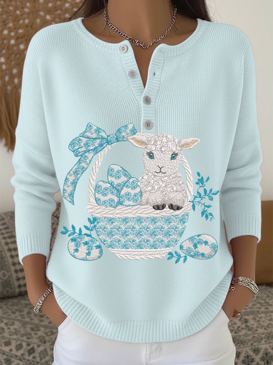 Chandail Henley Charming Easter Lamb & Egg Femme