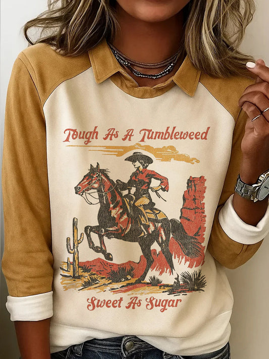 Vintage dur comme un Tumbleweed doux comme le sucre Cowgirl et cheval Imprimer Casual Sweatshirt