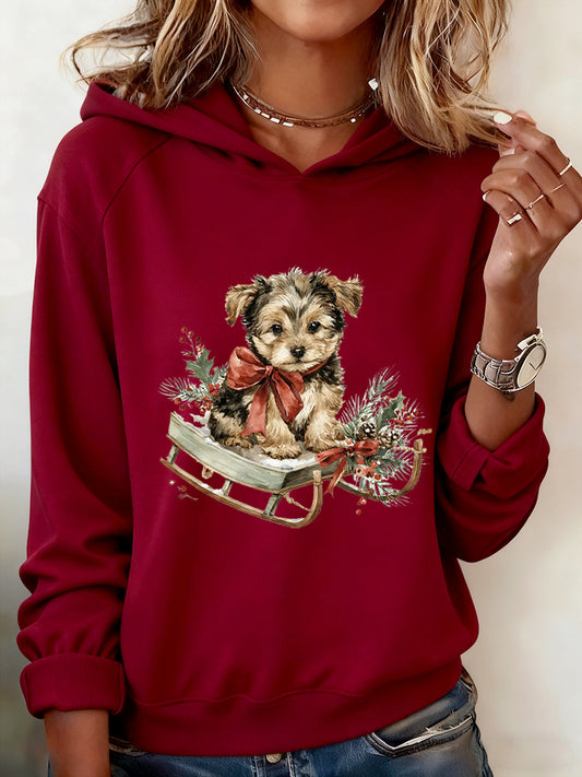 Sweat à capuche confortable décontracté Art animal de Noël pour femmes