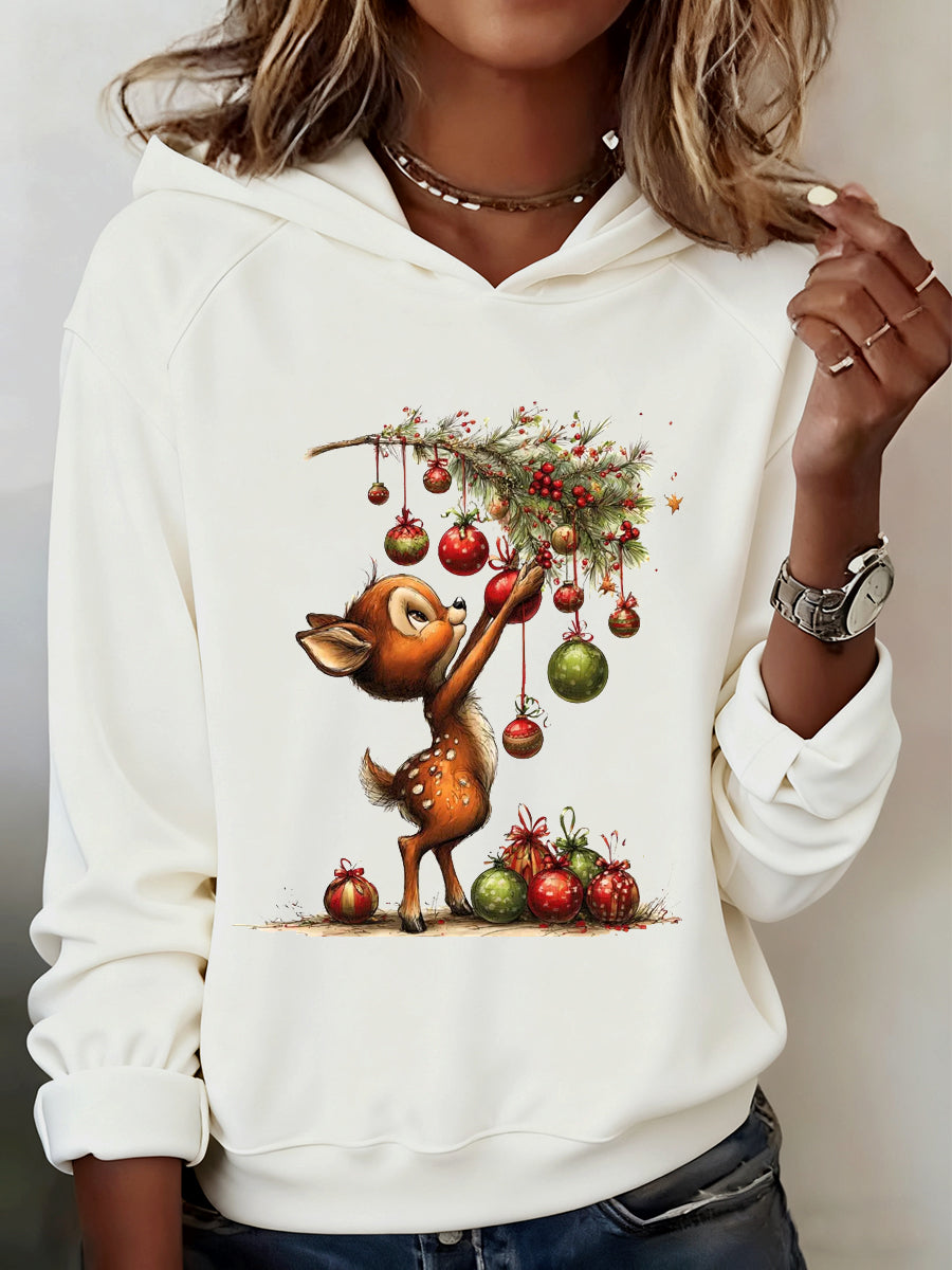 Sweat à capuche confortable décontracté Art animal de Noël pour femmes