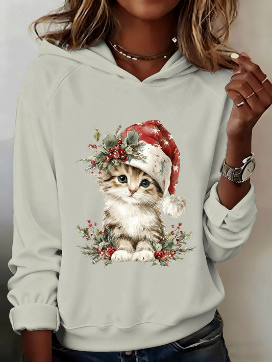 Sweat à capuche confortable décontracté Art animal de Noël pour femmes