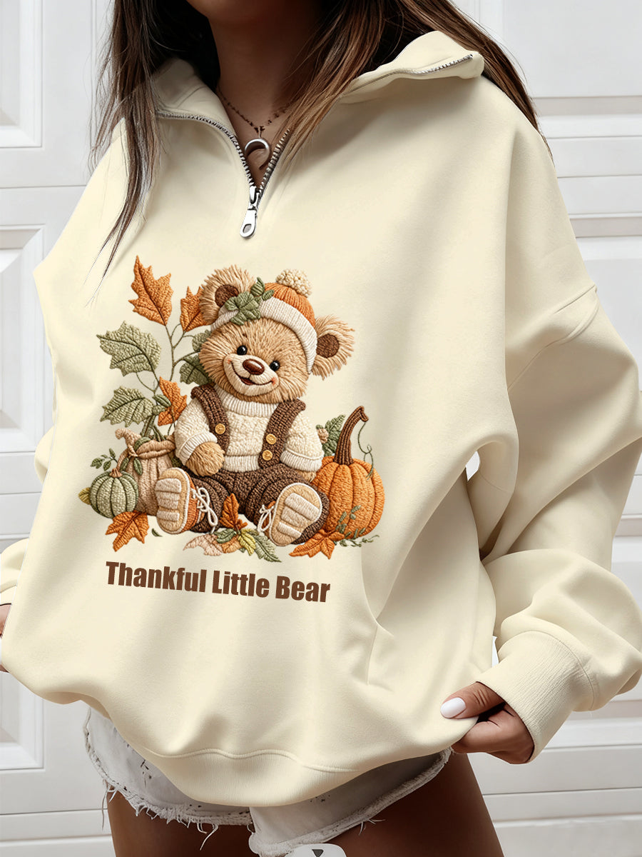 Vintage Casual Loose-Fit Animal Art Half-Zip Hoodie Femme