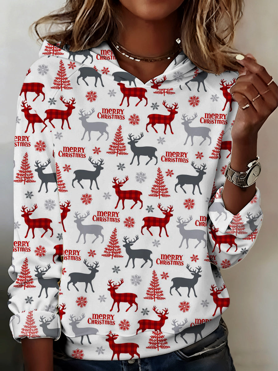 Sweat à capuche confortable décontracté Art animal de Noël pour femmes