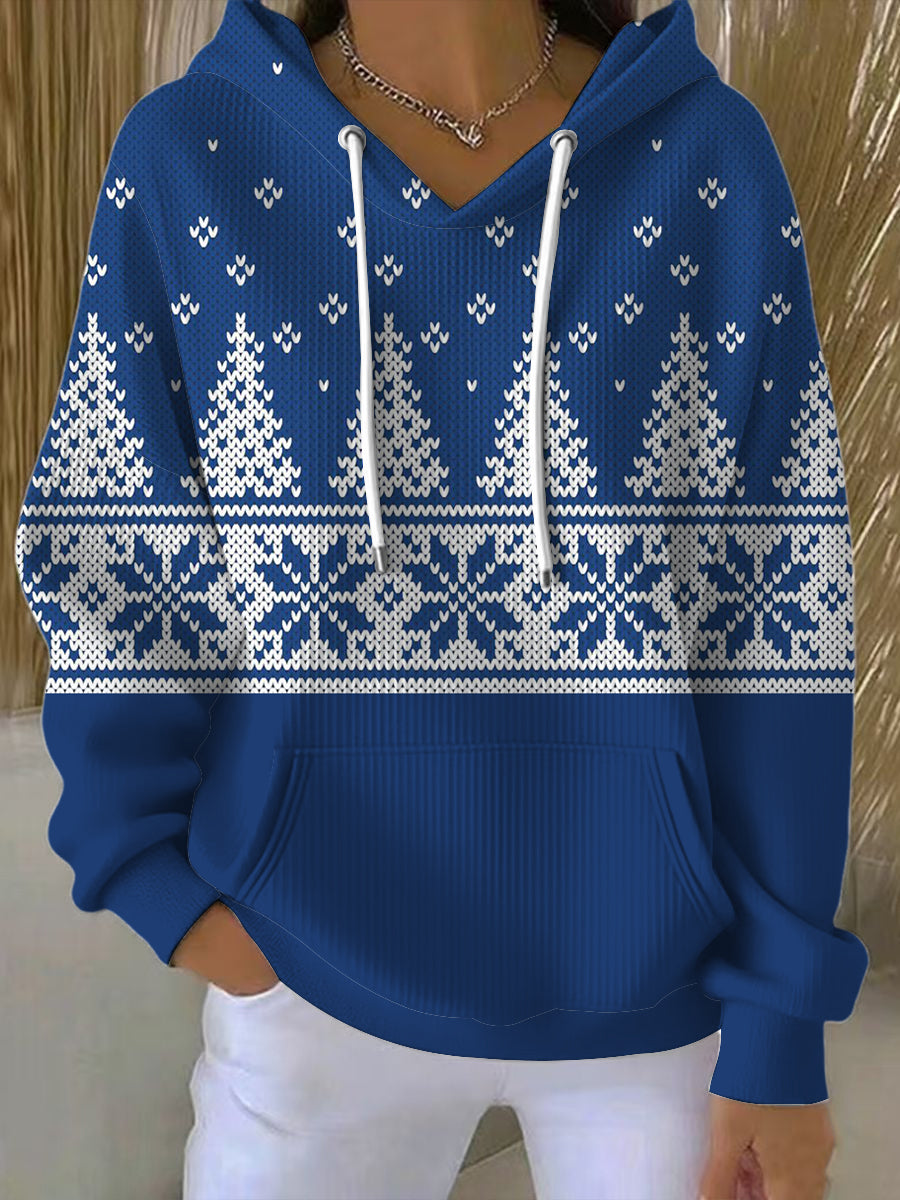 Sweat à Capuche Femme Arbre de Noël Bleu Classique