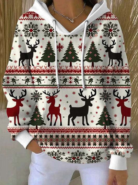 Sweat à capuche coloré renne et arbre de Noël pour femmes