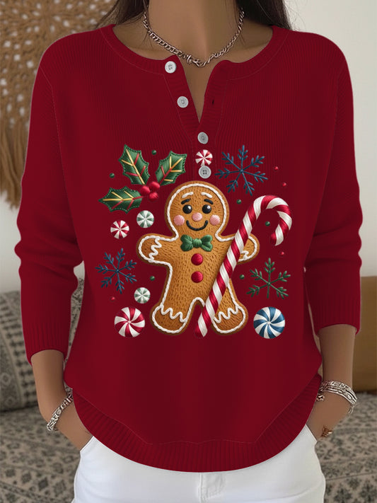 Pull Henley Festive Gingerbread Man pour femme