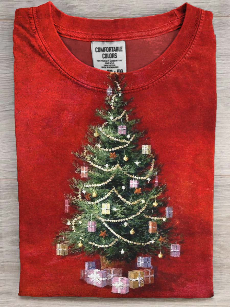 T-shirt Décontracté Arbre de Noël Imprimé à Manches Courtes