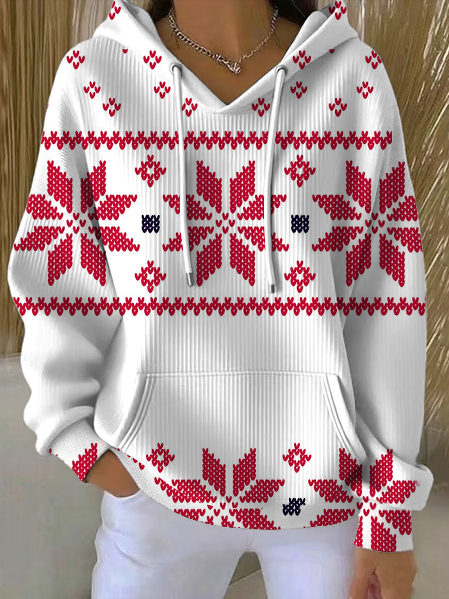 Noël Festive Flocon de neige rouge Fair Isle Hoodie des femmes